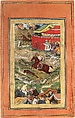 "Hamid Bhakari Punished by Akbar", Folio from a Manuscript of the Akbarnama. Folio from the Davis Album, Abu&#39;l Fazl (Indian, Agra 1556–1602 Deccan Plateau), Ink, opaque watercolor, and gold on paper